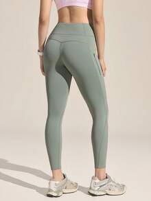 Gameset SHEIN Sport Women's Solid Color High Waist Pocketed Skinny Outdoor Pants - Green - View 3