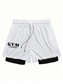 Manfinity Sport Corelite Bộ đồ thể thao nam tối giản in họa tiết, gồm áo tay ngắn và quần short. - màu đen - Xem 4