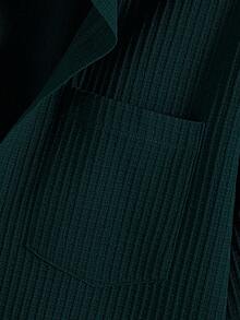 Manfinity Homme Men's Plus Size Ribbed Single-Breasted Pocket Short Sleeve Shirt, Versatile Daily Wear, Ceremony - Dark Green - View 6