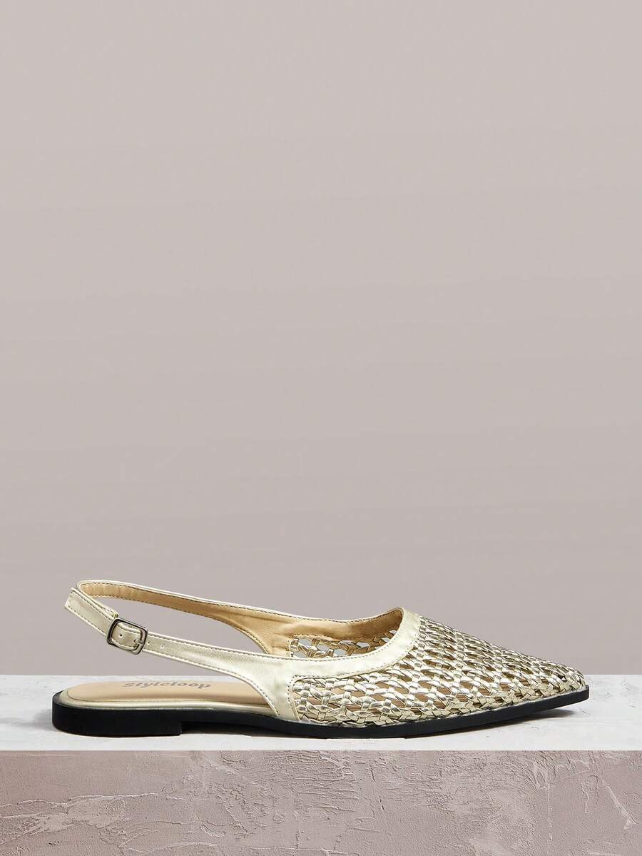 Styleloop Ladies, Buckles, Decoration, Flats, Bohemian, Woven Flats, Holiday Atmosphere, Summer Wear, Travel Essentials - Gold - View 1