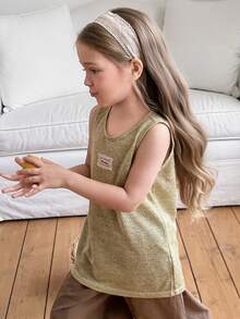 Dazy Kids Conjunto informal de top de tirantes con estampado de letras y shorts para niña - Verde - Ver 4