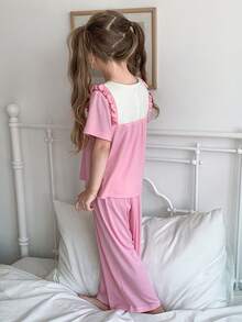 DAZY Quần ngắn tay in họa tiết phối màu cho bé gái (cỡ nhỏ), ống đứng, thích hợp mặc ở nhà. - Hồng - Xem 5