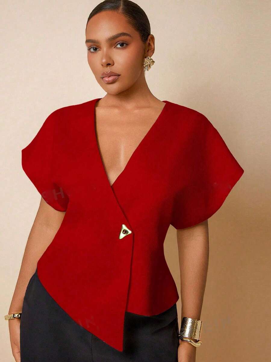 Hauture Top elegante & sexy para mujer talla grande, versátil para el trabajo y el transporte - Rojo - Ver 1