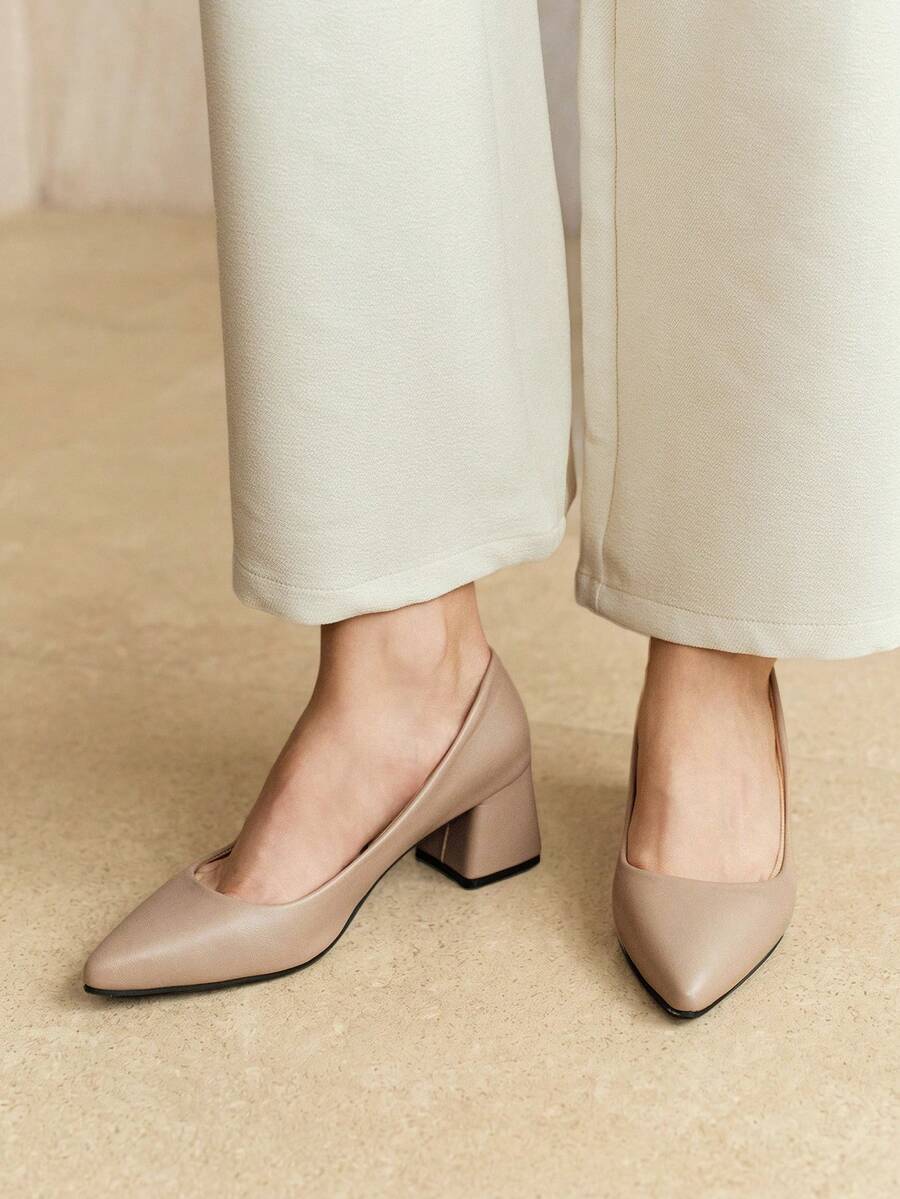 Alvarani New High Heel Pumps For Women, Spring Autumn Korean Style Pointed Toe Thick Heel Fashion Shoes - Khaki - View 1