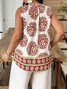 Weeklong Plus Size Women's Casual Round Neck Sleeveless Random Print Shirt, Suitable For Vacation And Daily Wear, Spring/Summer - Multicolor - View 2