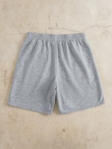 TOM & JERRY X SHEIN Quần short nam thường ngày in chữ hoạt hình ngộ nghĩnh, cạp chun, thích hợp mặc đi làm, mùa hè. - Màu Xám nhạt - Xem 2