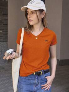 Jouncy Women's Casual Versatile Short Sleeve T-Shirt, Summer - Orange - View 4
