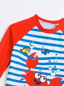 Pakaian Renang Anak Laki-Laki Muda Hewan Kartun Striped Lucu - Merah - View 4