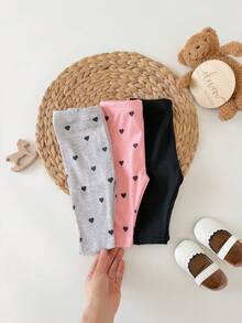 3-Unit Pack Newborn Baby Girls Comfortable Ribbed Leggings,Cute Infant Girl Sweet Heart Pattern Rib Knit Thick Leggings Set For Everyday Wear - Multicolor - View 4