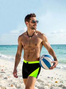 Manfinity KASUA Men's Swimwear With Contrasting Color Splice, Fashionable Design Suitable For Summer, Hawaiian - Black - View 5