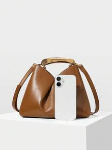 LADIES HANDBAG, EXQUISITE METAL HAND-HELD, SIMPLE COMMUTING VERSATILE - Brown - View 6
