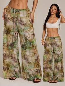 SHEIN PETITE Women's Minimalist Printed Casual Pants - Multicolor - View 4
