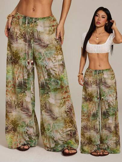 SHEIN PETITE Pantalones casuales minimalistas con estampado para mujer