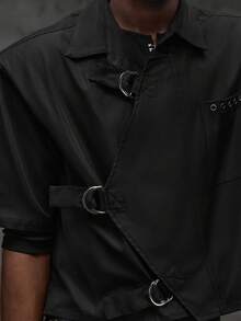 NEON BLANC Men's Twill D-Ring Buckle Short Sleeve Shirt - Black - View 4