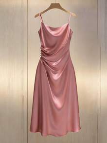 xheFranclia Vestido largo elegante y ajustado con cuello drapeado y fruncido para mujerxhe - Rosa - Ver 2