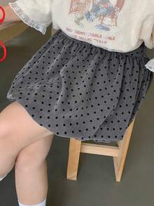 Dazy Plus Chân váy chữ A phồng chấm bi thời trang, màu xám, dễ thương, cỡ lớn, đa năng cho nữ, mùa xuân/hè. - Xám - Xem 4