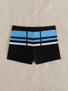 Palasendo Bañador de playa/natación para hombre con rayas, color de contraste, cintura con cordón, para vacaciones - Negro - Ver 2