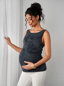 Áo tank top bầu không tay ôm sát, in họa tiết, thanh lịch dành cho phụ nữ. - Màu xanh hải quân - Xem 4