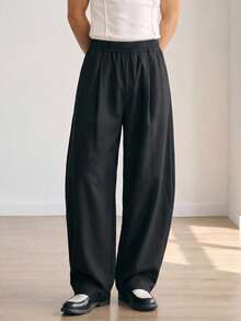 DAZY Pantalones largos de hombre de estilo callejero de color negro sólido con bajo curvo - Negro - Ver 4
