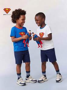 Maija Kids SUPERMAN X SHEIN Maija Kids 2pcs/Set Boys' Loose Fit Round Neck Short Sleeve T-Shirt With Superhero Graphic Print,Casual & Fashionable For Summer School Kids Clothing Superhero - Multicolor - View 3