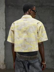 NEON BLANC Áo sơ mi denim nam tay ngắn cài một hàng khuy, họa tiết rằn ri, đính đá. - Màu vàng - Xem 3