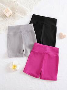 SHEIN 3件套女童纯色爱心图案针织打底裤套装 - 彩色 - 查看 6