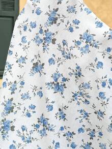 SHEIN Ditsy Floral Round Neck Short Petal Sleeve Nursing Dress For Pregnant Women - Blue and White - View 7