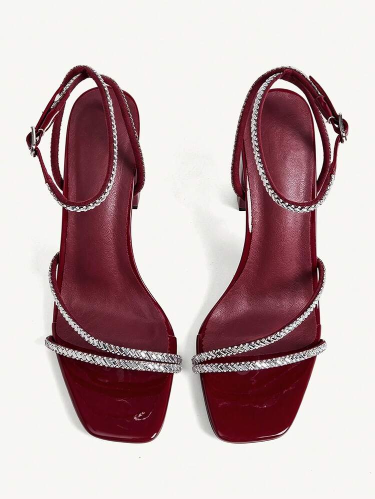 CUCCOO CHICEST Women's Square Toe Rhinestone Ankle Strap Sandals For Christmas