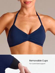 GLOWMODE Bra Olahraga Halter Belakang Terbuka SummerGlow Ultrafine Lembut Tanpa Jahitan & Celana Pendek Biker 4,3" Pengangkat Bokong Tidak Tembus Pandang Set Olahraga Musim Panas - Dark Blue - View 7