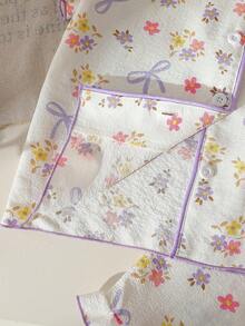 SHEIN Playful Pals 2件組少女睡衣，白色仙女家庭款花卉蝴蝶結印花短袖翻領睡衣套裝，紋理針織夏季睡衣 - 淡紫色 - 查看 5