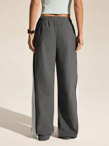In My Nature Women's Contrast Color Drawstring Waist Pocket Wide Leg Hiking Pants - Grey - View 6