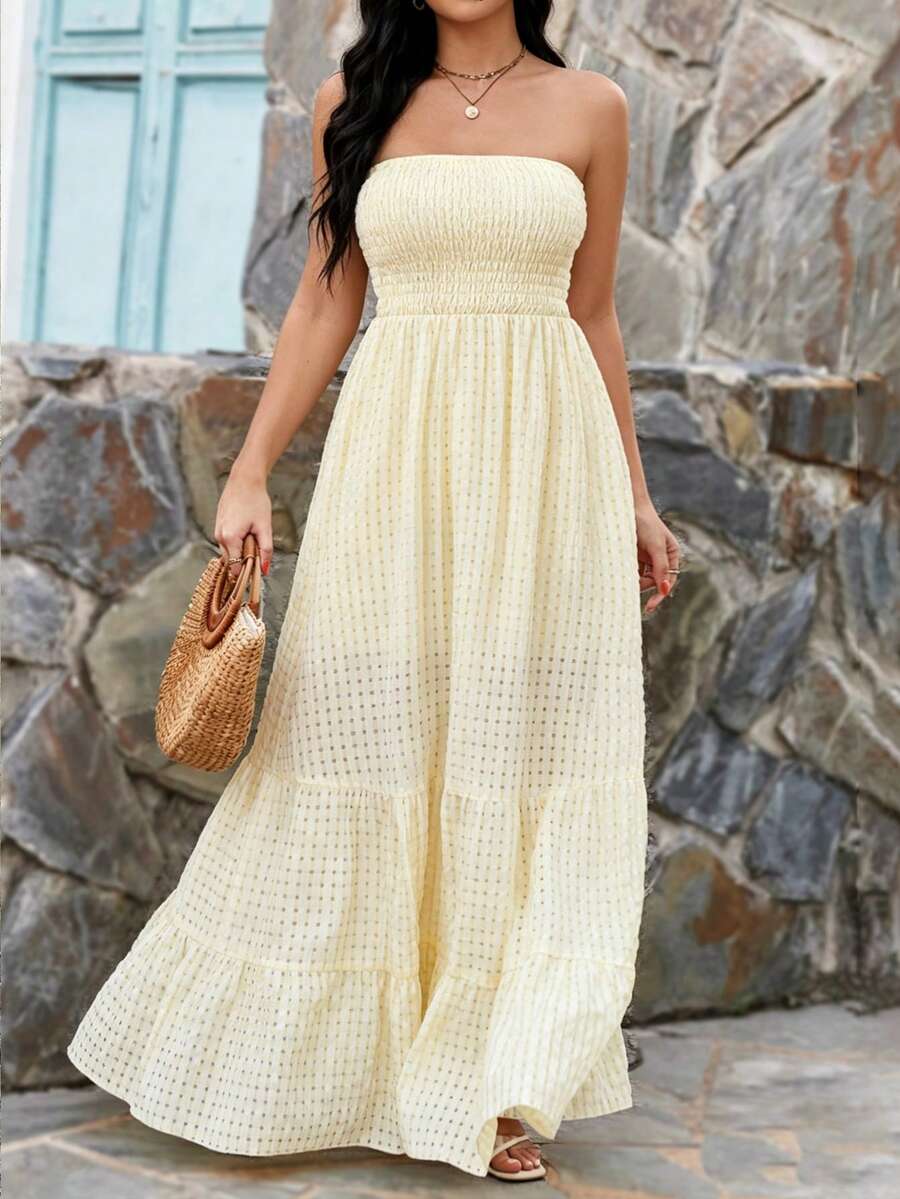 Breezaya Vestido casual de fiesta con estampado total y fruncido para mujer de talla grande - Amarillo - Ver 1