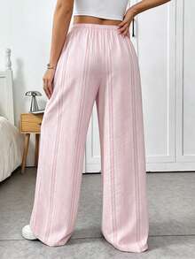SHEIN EZwear 女士休闲宽松直筒裤，粉色条纹印花，适合夏季穿着 - 彩色 - 查看 2