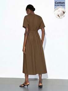 MAIJA Summer Beach Floral Smocked Ruffle Hem Flowy Maxi Dress,Dresses For Women Summer - Brown - View 5