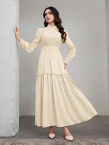 Graceveil Vestido elegante con cuello alto, mangas raglán y dobladillo con volantes para mujer - Albaricoque - Ver 8