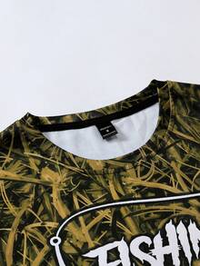 Manfinity LEGND Áo sơ mi câu cá dài tay nam kiểu dáng thường ngày - In hình cá 3D, cổ tròn, chất liệu polyester, phối màu đen và xanh gradient, lý tưởng cho các hoạt động ngoài trời, phụ kiện câu cá. - Nhiều màu - Xem 3