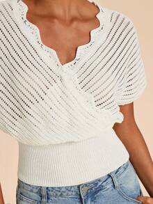 SHEIN TRVLCHIC Women's Fashion V-Neck Knitted H-Shape Top - White - View 6