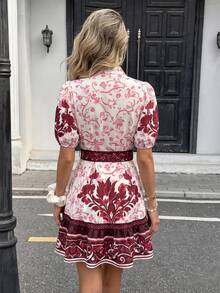SHEIN PariChic 女士春夏多色佩里斯花卉系带A字蝴蝶结休闲日常通勤外出下午茶约会度假短裙 - 玫紅色 - 查看 2