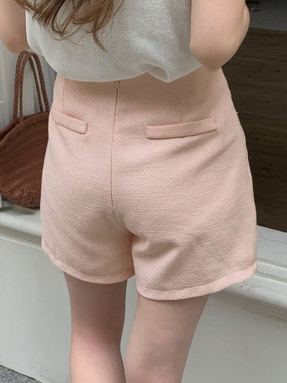 Women's Solid Color Integrated Oblique Collar Elegant Formal Office Summer Shorts Skirt Pink School