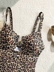 SHEIN Swim Mod 2026 Spring/Summer Trending Slimming Leopard Print One-Piece Sexy Bikini, Tummy Flattering Monokini Swimsuit - Multicolor - View 5