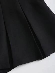 Olithes Preppy Style Casual Solid Color Minimalist Skirt - Women - Black - View 4