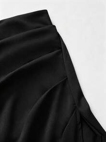 GlowEve CURVE 大码女式缎面褶裥不对称下摆半身裙，休闲款 - 黑色 - 查看 3