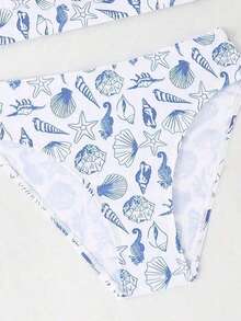 SHEIN 2 件套女童泳衣，女童可爱海洋生物印花吊带背心比基尼套装，适合旅行、海滩、夏季 - 淡紫色 - 查看 5
