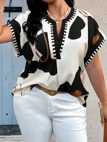EMERY ROSE Plus Size Women's Spring/Summer Floral Placement Print Casual Vacation Shirt - Multicolor - View 4