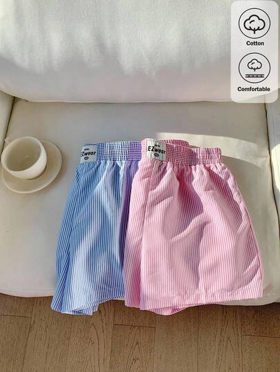 Comfortcana Bộ 2 quần short nữ kẻ sọc kiểu dáng thường ngày