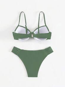 Swim SPRTY Bộ bikini 2 mảnh màu đen gợi cảm dành cho nữ, gồm áo quây và quần bơi xếp ly, thích hợp mặc đi biển mùa hè. - xanh quân đội - Xem 3
