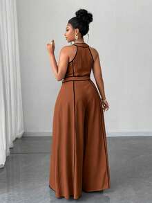 Maweii Plus Size Sexy Off-The-Shoulder Bow Jumpsuit - Brown - View 6