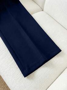 Franclia Pantalones de pierna ancha con cintura alta, decoración de botones y cintura elástica, pantalones casuales para mujer - azul real - Ver 5