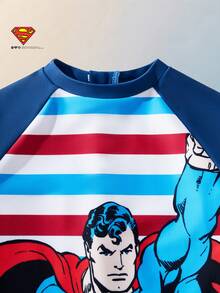 SUPERMAN X SHEIN Maija Kids 男童春夏修身拼接泳装，合作款 - 藍色 - 查看 6