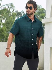 Manfinity Homme Plus Size Herrskjorta med kortärmad tryck och tonade knappar framtill, sommar - Multifärgad - Visa 4